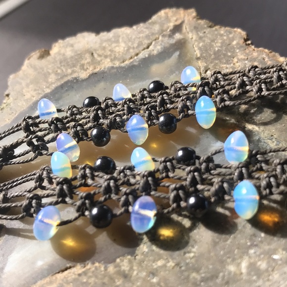 Handmade Macramé Hematite and Opalite Beaded Necklace/Choker - Picture 5 of 9